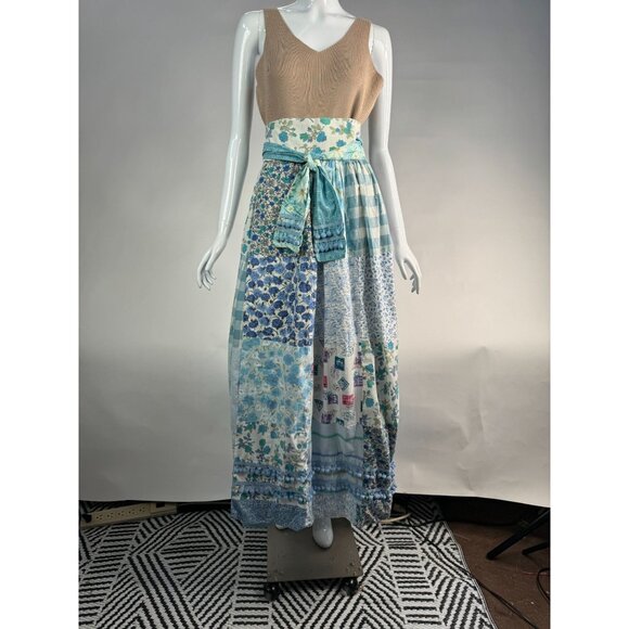 Handmade Vintage Patchwork Wrap Skirt  OS Blues   Cotton Blend - Picture 5 of 16
